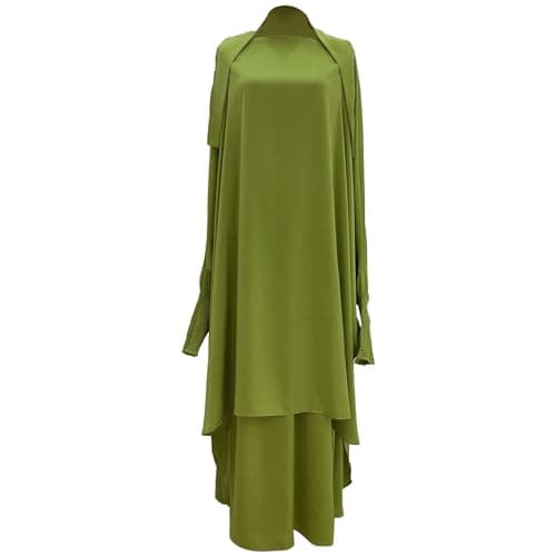 Zofocy Two-Piece Abaya Set for Muslim Women Elastic Sleeves Modest Prayer Dress