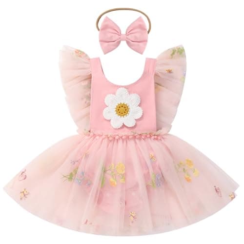 ODASDO Infant Strawberry Flower Sleeve Princess Romper for 1st Birthday Cake Smash