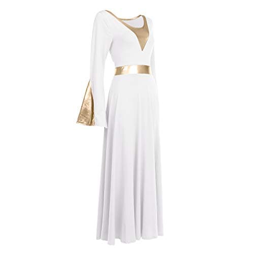 IMEKIS Women Metallic Color Block Liturgical Dance Dress