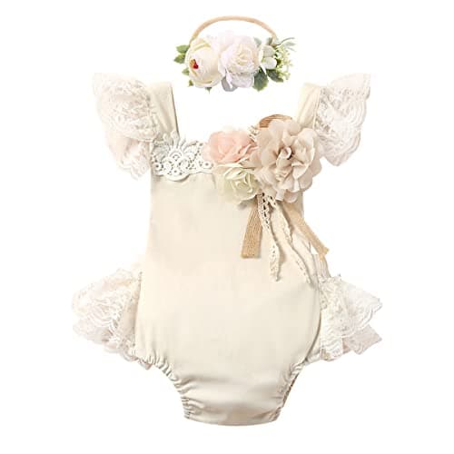Floral Lace Ruffle Sleeve Backless Baby Girl Romper Dress Outfit