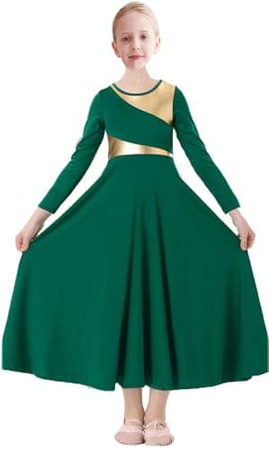 ORIDOOR Girls' Metallic Gold Liturgical Dance Dress for Worship
