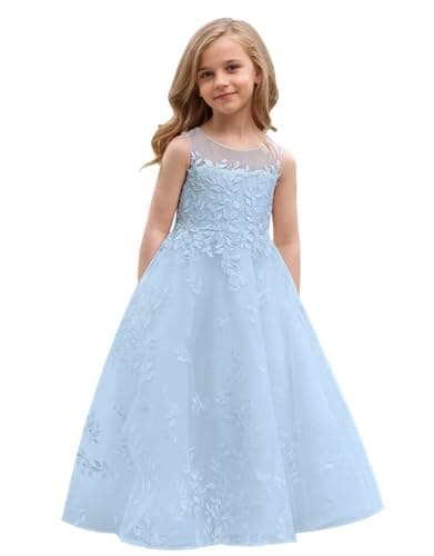 Lace Appliques Humoral Tulle First Communion Dress for Flower Girls Weddings