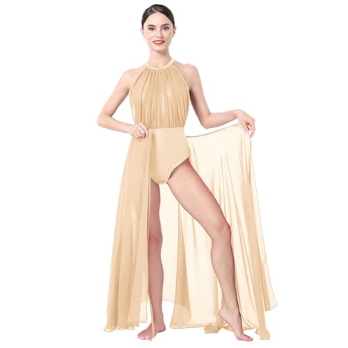 IBAKOM Women's Lyrical Dance Two Piece Sleeveless Leotard and Skirt