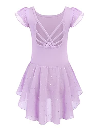 Arshiner Shiny Ruffle Sleeve Ballet Leotard with Skirt Dance Dresses