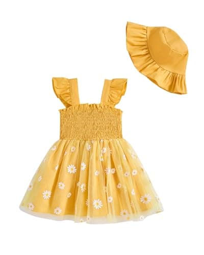 Saeaby Girls' Tulle Halter Smocked Dress Casual Summer Outfit