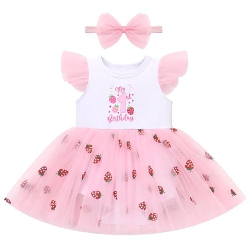 ODASDO Baby Girl First Birthday Cake Smash Tutu Dress with Bowknot Headband