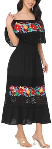 Embnoyes Boho Embroidered Maxi Lace Wedding Dress for Women