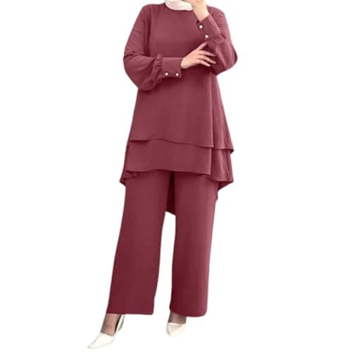 Aniywn Casual 2-Piece Set for Women Plus Size Loose Top Wide Leg Pants Prayer Clothes