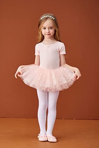 MdnMd Fly Short Sleeve Lace Dance Tutu for Toddler Girls