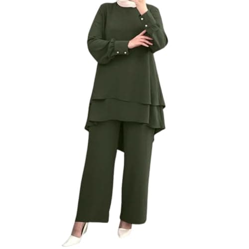 Aniywn Casual 2-Piece Set for Women Plus Size Loose Top Wide Leg Pants Prayer Clothes