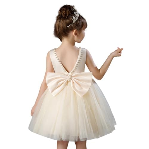 KAQININI Kids' Satin Tulle Maxi Wedding Dress for Flower Girls & Bridesmaids