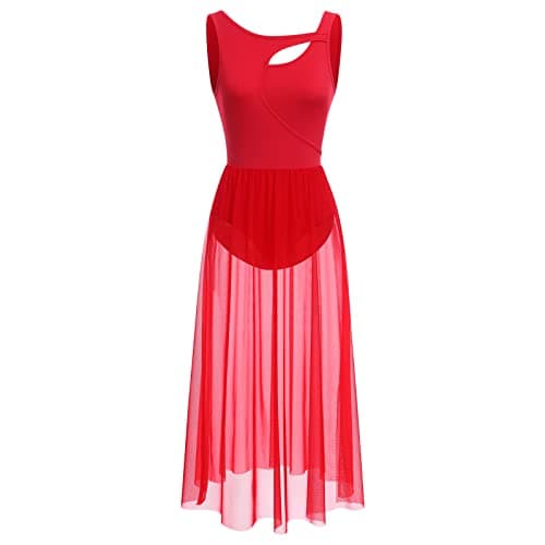 Women's Contemporary Lyrical Dance Costumes - Sleeveless Cut-Out Mesh Tulle Maxi Dress (XS-XL)