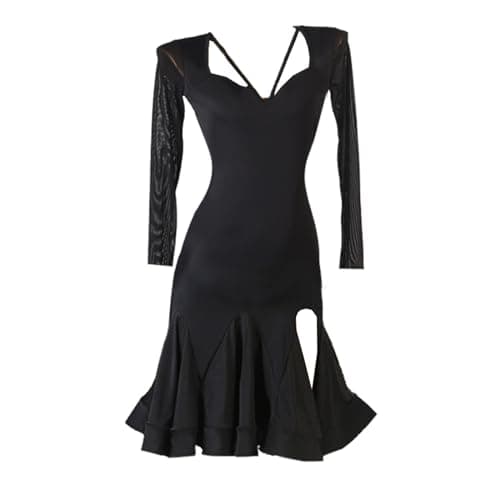 CHAGME Women's Long Sleeve Salsa Ballroom Tango Dresses.Split Skirt.