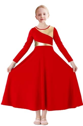 ORIDOOR Girls' Metallic Gold Liturgical Dance Dress for Worship