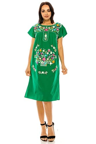 Unik Women's Embroidered Mexican Bohemian Long Casual Dress
