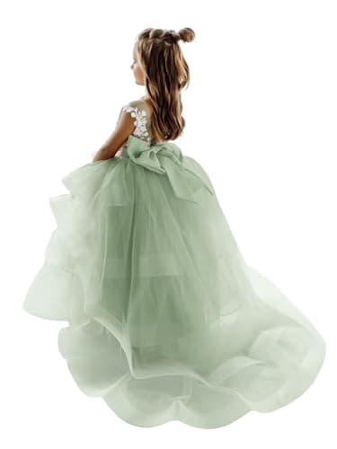 Zikusel Lace Applique Flower Girl Tiered Tulle Wedding Dress