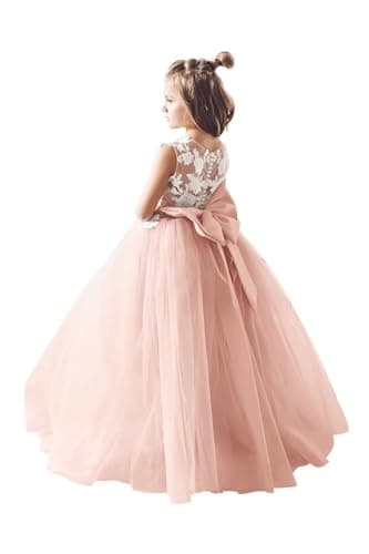 Inpown Lace Applique Tulle Flower Girl Wedding Dress