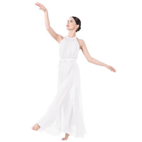 IBAKOM Women Lyrical Dance Two-Piece Sleeveless Leotard Mesh Skirt