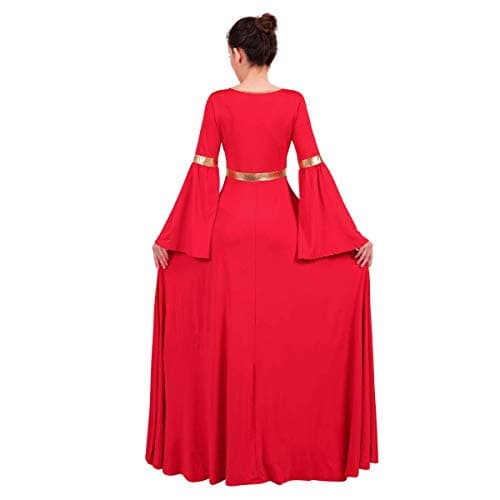 IMEKIS Women's Metallic V-Neck Liturgical Dance Dress Praisewear