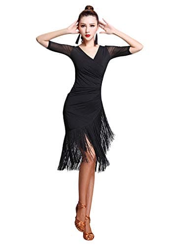 Z&X Women's V Neck Fringed Tango Salsa Dress with Shorts