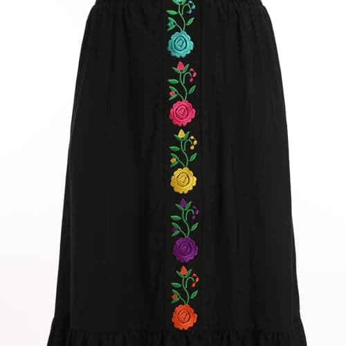 ABE-HIK Women's Floral Embroidered Mexican Fiesta Dress for Cinco de Mayo