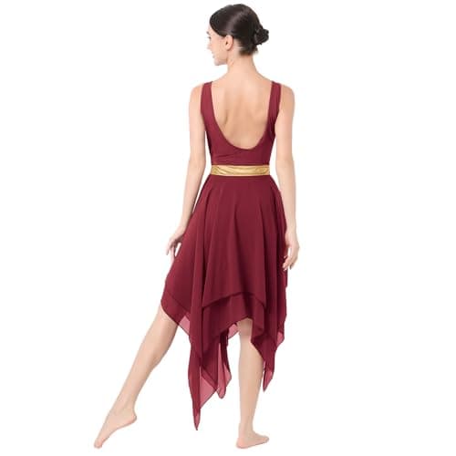 AFAVOM Women's Shiny Metallic Lyrical Dance Costume & Flowy Skirt