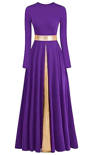 Z&X Women's Modern Worship Long Dresses Liturgical Metal Color Block Dance Robe