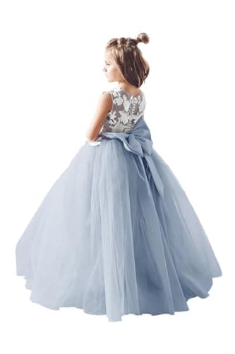 Inpown Lace Applique Tulle Flower Girl Wedding Dress