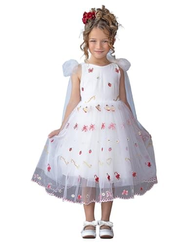 LalaMira Floral Embroidered Toddler Girls Wedding Dress Tulle Photo Shoot