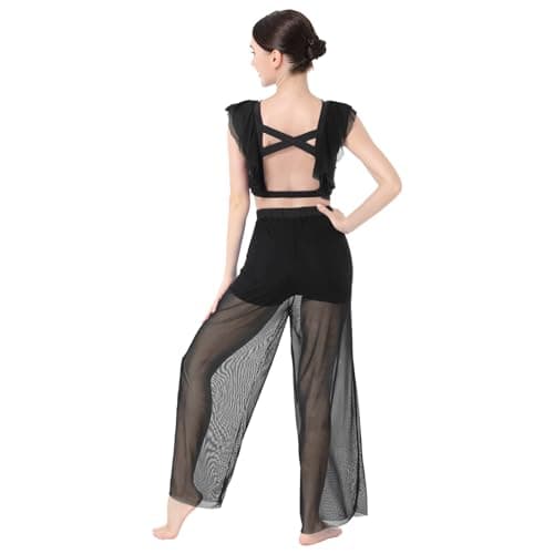 IBAKOM Women's Lyrical Dance 2PCS Chiffon Crop Top & Shorts Outfits