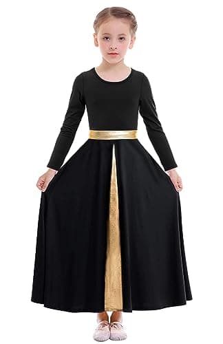 Z&X Girls Liturgical Dance Dress Wide Swing Skirt Long Sleeve Worshiprobe