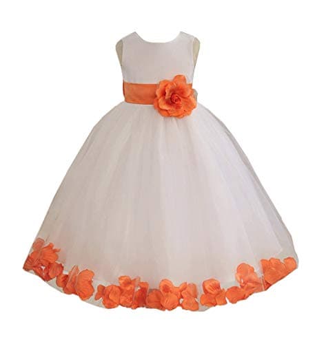 ekidsbridal White Floral Rose Petals Flower Girl Dress