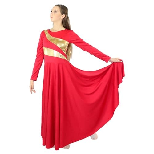 Danzcue Womens Metallic Bicolor Full Length Worship Dance Dress