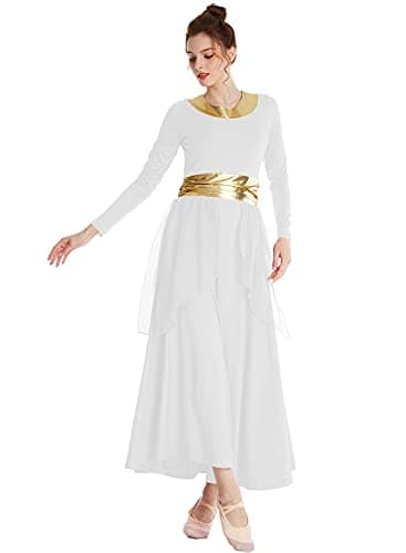 MYRISAM Women's Metallic Waistband Liturgical Dance Robe & Chiffon Skirt