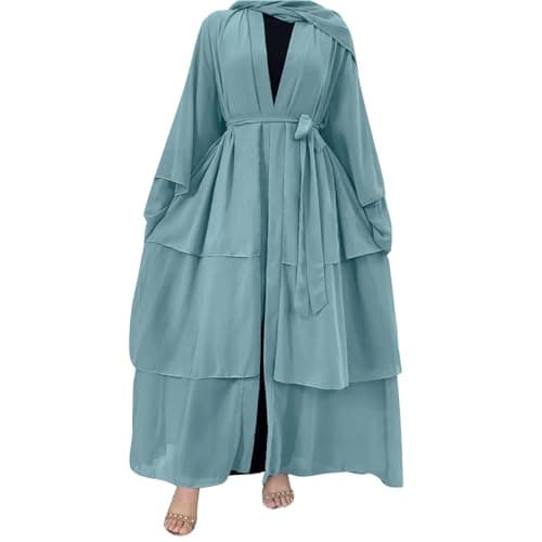 ODIZLI Women's Dubai Style Solid Color Cardigan Robe for Ramadan Modest Fashion