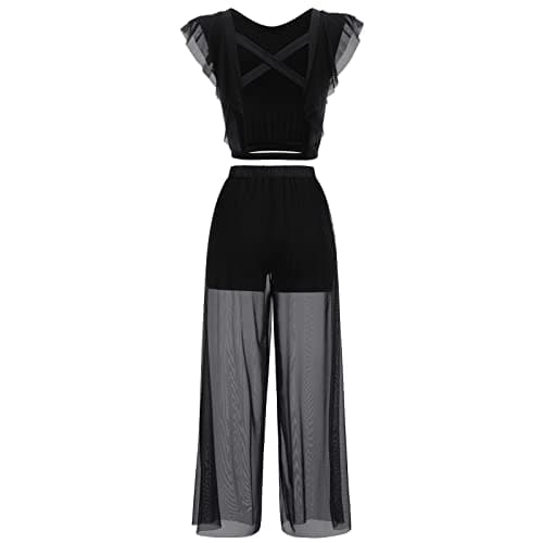 Lyrical Dance Costumes for Women: Two Piece Set with Criss Cross Crop Tops and Wide Leg Pants