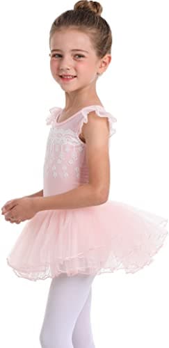 MdnMd Fly Short Sleeve Lace Dance Tutu for Toddler Girls