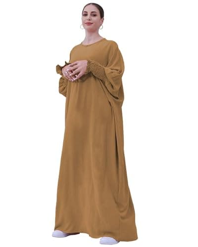 Zofocy Muslim woman's pure color hijab dress
