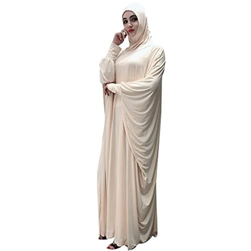 Alilyol Women's Solid Color Muslim Pray Dress Abaya Kaftan with Hijab