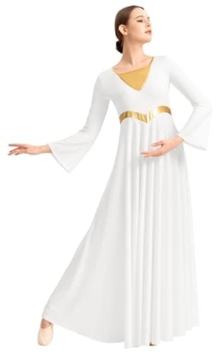 Sanmsoner Women's Metallic Cross Praise Dance Liturgical Long Sleeve Dress