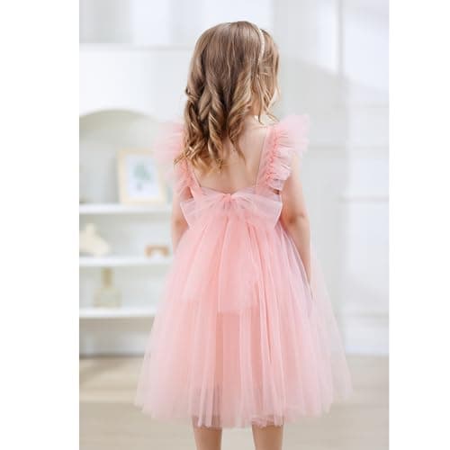Tutu.kk Vintage Ruffled Sleeve A-Line Tulle Dress for Girl's Weddings & Birthdays