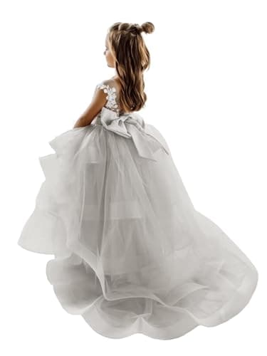 Zikusel Lace Applique Flower Girl Tiered Tulle Wedding Dress