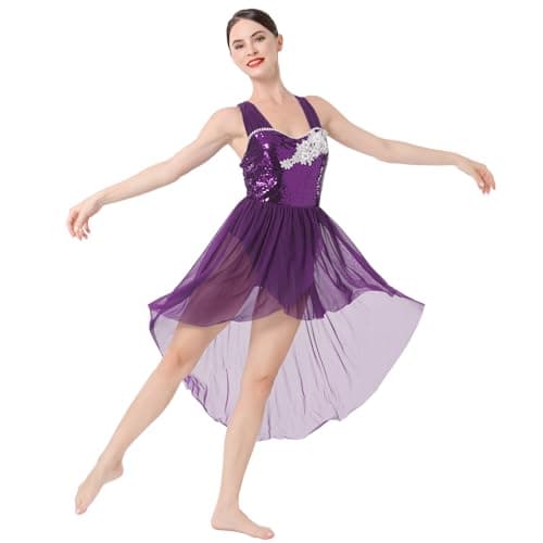 IBAKOM Women Shiny Sequins Flower Contemporary Dance Costume