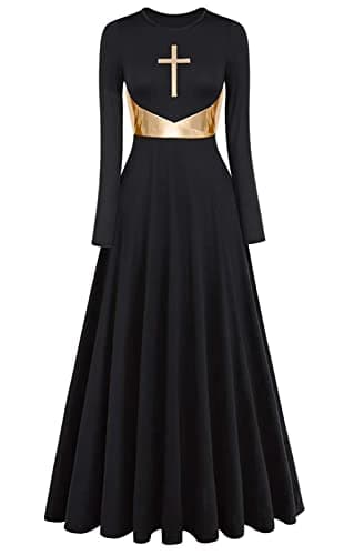 Z&X Women's Modern Worship Long Dresses Liturgical Metal Color Block Dance Robe