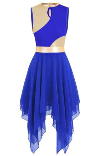 YrsZX Women's Metallic Color Block Sleeveless Tunic Overlays Worship Dance Dress