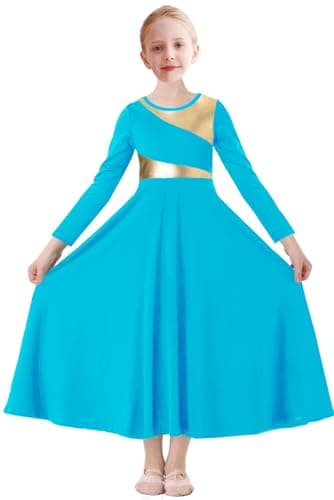 ORIDOOR Girls' Metallic Gold Liturgical Dance Dress for Worship