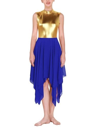ODASDO Metallic Gold Sleeveless Midi Chiffon Dance Dress XS-XL