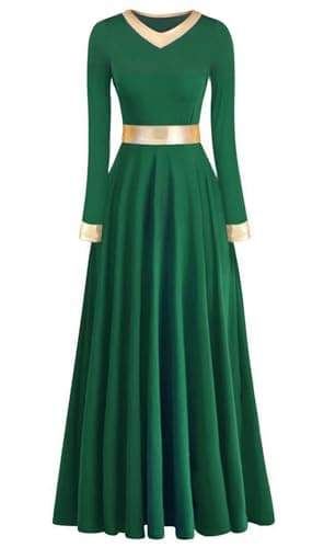 ELLYDOOR Women's Long Sleeve Metallic Gold Praise Dance Dress Liturgical Worship Costume