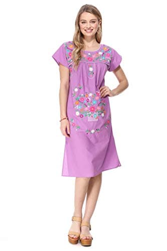 Unik Women's Embroidered Mexican Bohemian Long Casual Dress