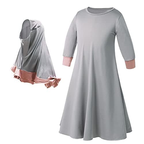 Muslim Girls Abaya with Hijab Set Arabian Robe for Prayer Clothes